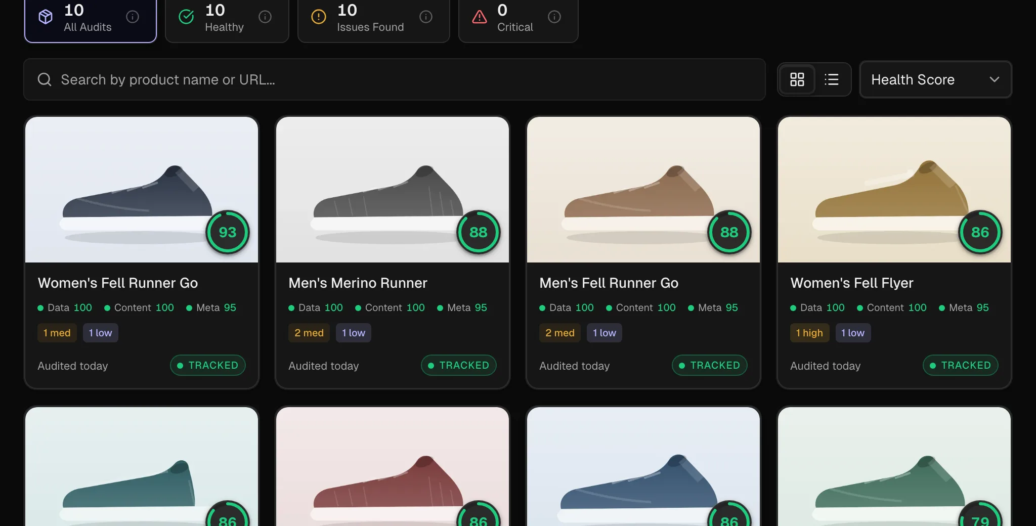 The Audit screen: what AI can and cannot read on each product page