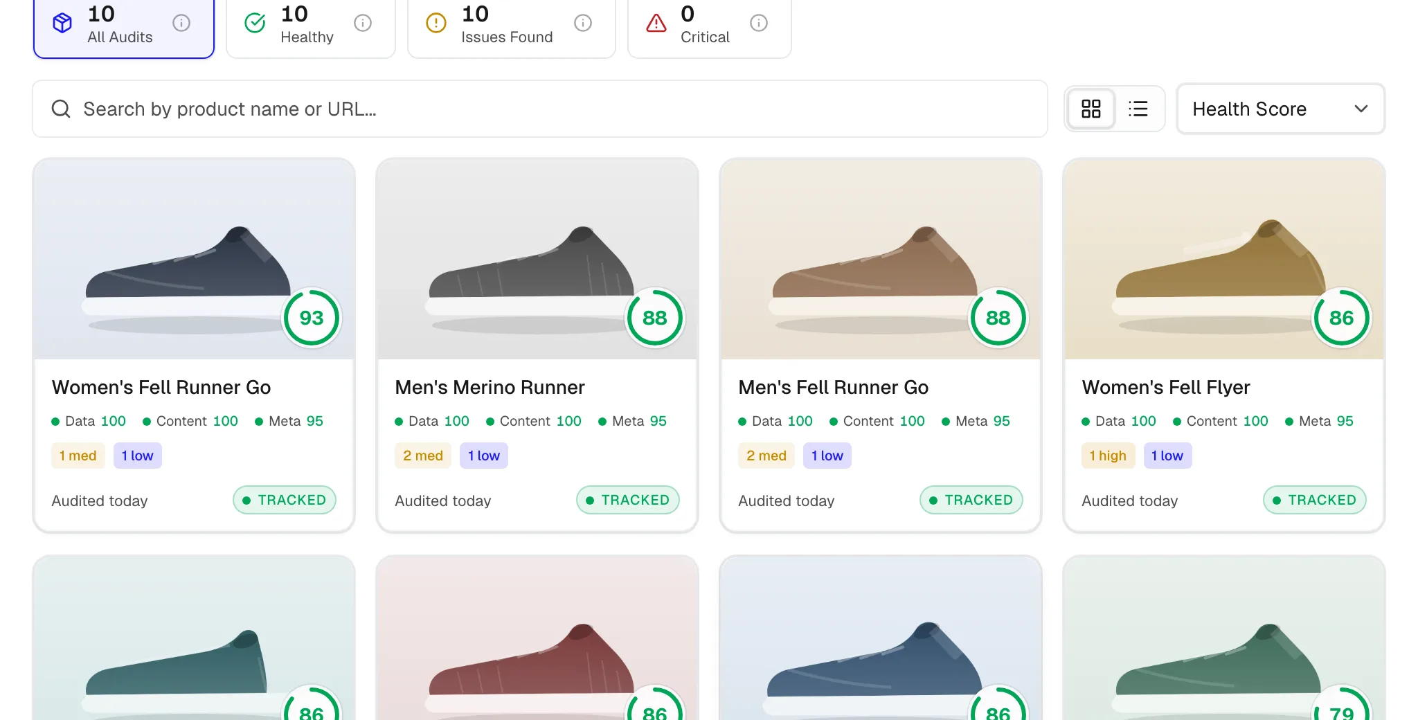 The Audit screen: what AI can and cannot read on each product page
